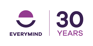 purple logo with everymind written underneath and 30 years next to it