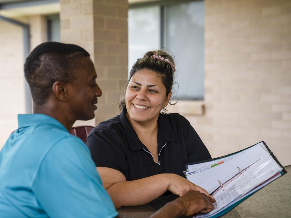 Female worker with patient