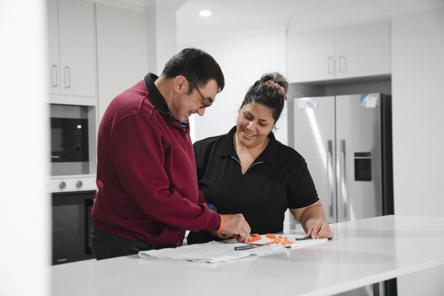 Female carer with residential patient