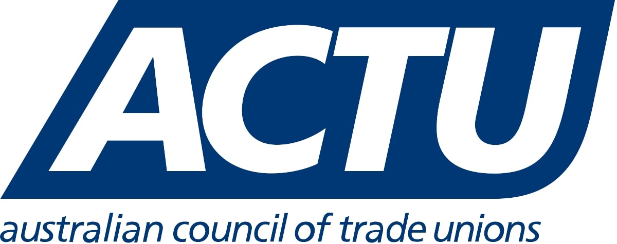 Letters A, C, T and U with the words australian council of trade unions underneath. All in navy blue